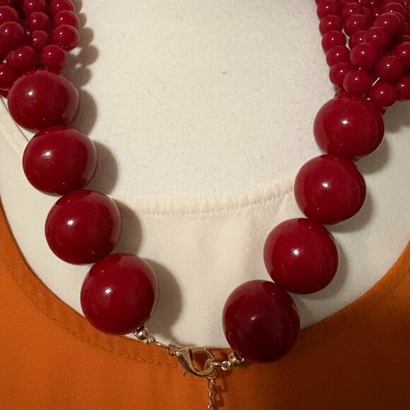 Winter Sale!! BOLD Red Lucite Multi Strand Necklace - Picture 2 of 4